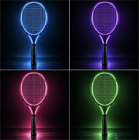 Racket 4-Color Collage (Blue · Purple · Pink · Green)